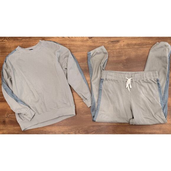 Monrow Supersoft Vintage Lounge Set w/ Silky Stripes in Sage Green size Medium - Picture 2 of 15